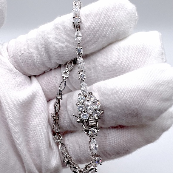 Sterling 7” Marquise & Round Cz Tennis Bracelet - Picture 4 of 17